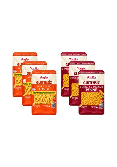Yayla Glutensiz Makarna 400 Gr 3 Tahıllı Ve 2 Bakliyatlı Penne Ve Mısır Ve Pirinç Fusilli 6 Li Karma Paket
