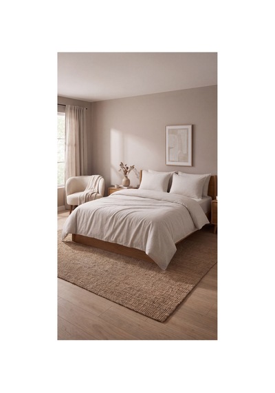 %100 Pamuk Keten Çift Kişilik Nevresim Takımı Lastikli Çarşaflı 200x220 Cm Taş Rengi - 904806307 Taş Rengi