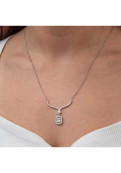 Gümüş Baget Taşlı Gerdanlık Model Kadın Kolye Çok Renkli