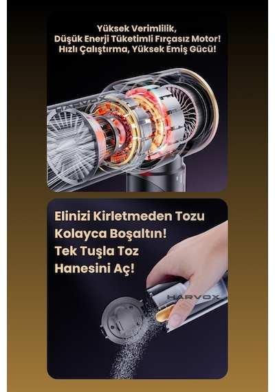 Bagajon Harvox 18.000 Pa Güçlü Profesyonel Araç Süpürgesi I6000 Mah Batarya Taşınabilir,üflemeli, Çantalı Gri-kahve