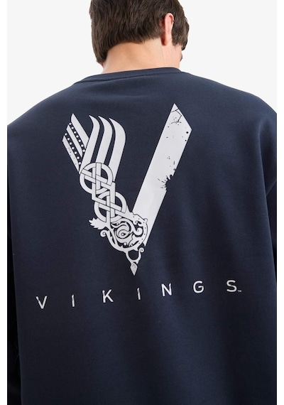 Defacto Vikings Boxy Fit Bisiklet Yaka Sırt Baskılı Sweatshirt E9323ax25aunv64 Lacivert-nv64