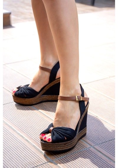 Fox Shoes Siyah Kadın Dolgu Topuklu Ayakkabı 9674071005 Siyah