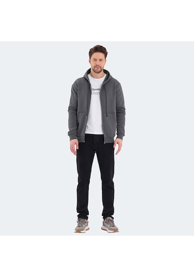 Slazenger VONDA Erkek Fermuarlı Kapüşonlu Cepli Koyu Gri Sweatshirt