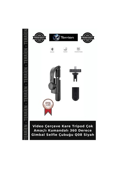 Video Çerçeve Kare Tripod Çok Amaçlı Kumandalı 360 Derece Gimbal Selfie Çubuğu Q08 Siyah