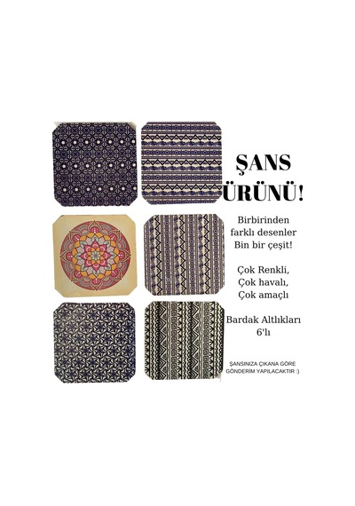 Bardak Altlığı 6'lı Şans Butiği Ahşap Baskılı Doğa, Ünlüler, Sanat Eserleri, Mandala, İlham Verici Görsel & İçerikler Asorti Easyso4134 Çok Renkli