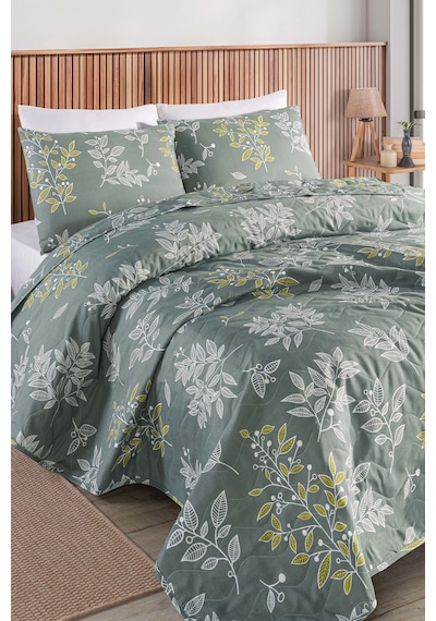 Eponj Home Kapitone Yatak Örtüsü Seti Çift Kişilik Line Leaf Zümrüt Yeşili Zümrüt Yeşili
