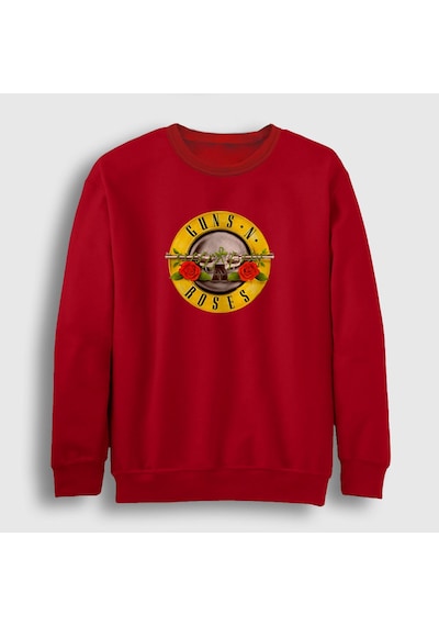 Presmono Unisex Logo Guns N' Roses Sweatshirt Kırmızı