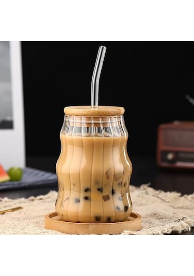 Ayrex Borosilikat Cam 550ml Kapaklı Ve Pipetli Soğuk Içecekler Için Genel