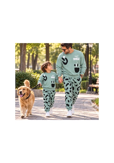 Messlife Erkek Çocuk Smile Desenli Eşofman Takımı Turkuaz - 931180439 Turkuaz