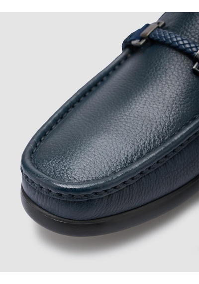 Cabani Atina %100 Hakiki Deri Lacivert Toka Detaylı Erkek Loafer