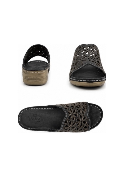N Napa Shoe Np.226l.siyah Deri Napa Shoe Kadın Ortopedik Çiçek Desenli Günlük Terlik Siyah