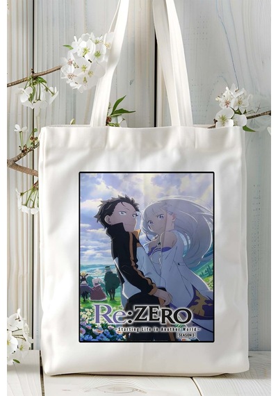 Art Hediye Re:zero Kara Hajimeru Isekai Seikatsu Baskılı Bez Omuz Çantası Kişiye Özel Model 3 Çok Renkli