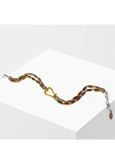 Doğal Taşlı Gold Sılver Çelik Erkek Bileklik Siyah