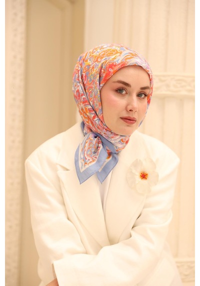 Silk Home Olinda İpek Eşarp 47002-09 Mavi Lila, Şeftali, Turuncu, Beyaz, Gri