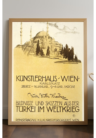 Künstlerhaus Doğal Ahşap Çerçeveli Poster, Dekoratif Seyahat Duvar Tablosu