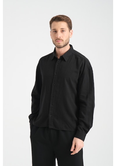 Redline Bond Keten Oversize Rahat Kalıp Premium Kumaş Basic Gömlek Siyah Redline Bond Keten Oversize Rahat Kalıp Premium Kumaş Basic Gömlek Siyah