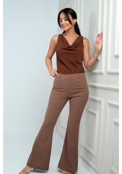 By Saygı Kadın İspanyol Paça Pantolon-41749 Vizon