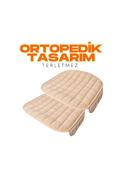 Bej Kadife Yüzeyli Araba Oturak Minderi Kaymaz, Ön/arka Koltuklara Uyumlu