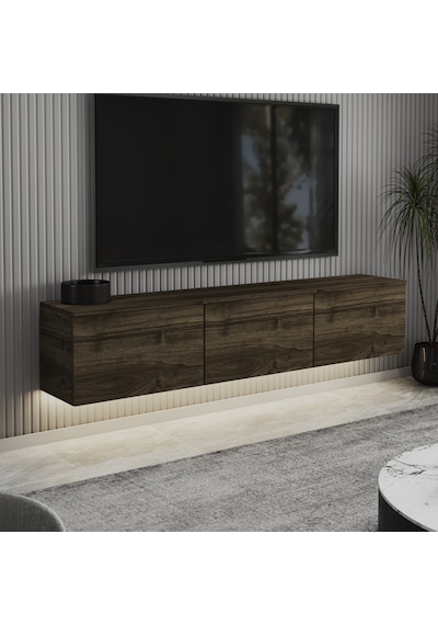 Neon Led Işıklı Duvara Monte,3 Kapaklı Tv Ünitesi,tv Sehpası Sandık Ceviz - İstanbul Ceviz İstanbul Ceviz