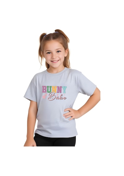 Panios Kids Bunny Baskılı Kız Çocuk Kısa Kollu T-shirt Gri