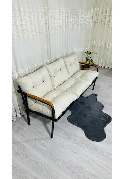 Madame Home Karanfil Balkon, Bahçe, Cafe - Metal Kanepe Koltuk Takımı 3 Lü Krem