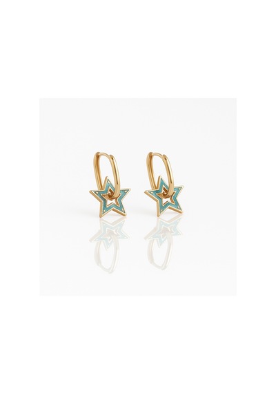 18k Rose Gold Plated Blue Star Drop Küpe Gold