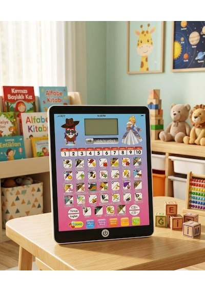 Sesli Pilli 100 Fonksiyonlu 2in1 Eğitici Tablet Türkçe & İngilizce Alfabe Eğitici Oyuncak