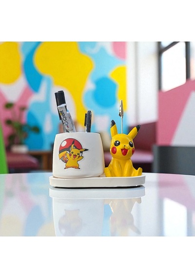 Dekoratif Sevimli Pikachu Baskılı Kalemlik Ve Pikachu Notluk Seti Renkli