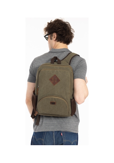 Necati Çanta Unisex 14 İnç Laptop Bölmeli Su Geçirmez Kanvas Sırt Çantası Yeşil