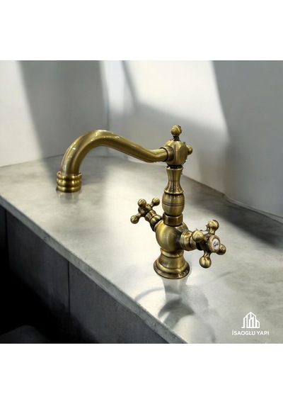 İsaoğlu Yapı Antik Gold Vintage Batarya Komple Pirinç Antik Eskitme Musluk Gold