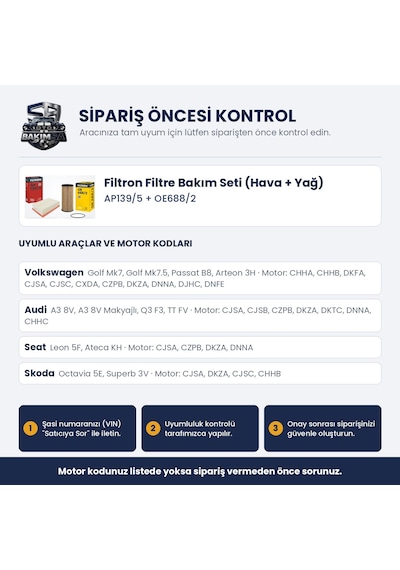 Filtron Filtre Bakım Seti Hava+yağ - Golf 7 / Passat B8 / Octavia 3 1.8-2.0 Tsı