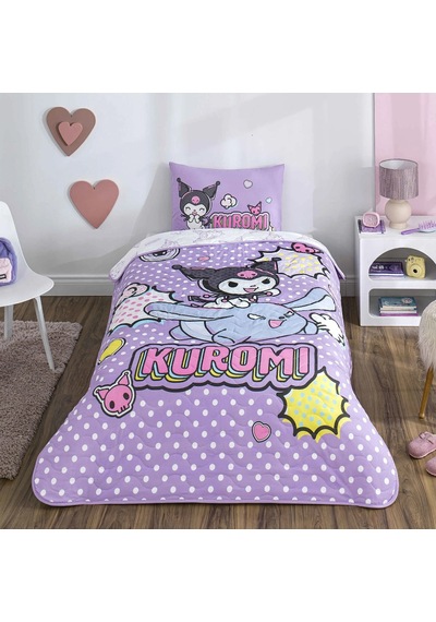 Taç Lisanslı Kuromi Smile Pamuklu Çocuk Yatakörtüsü Seti 160x230 Lila