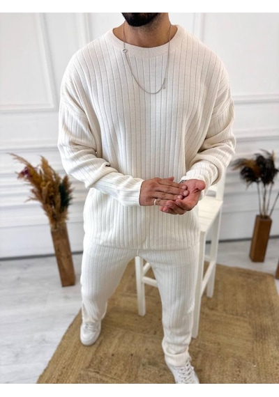 Uzun Kollu Tişört Fitilli Örme Triko Yumuşak Dokulu Tüylenmez Pamuklu Kazak Sweatshirt Beyaz Uzun Kollu Tişört Fitilli Örme Triko Yumuşak Dokulu Tüylenmez Pamuklu Kazak Sweatshirt Beyaz