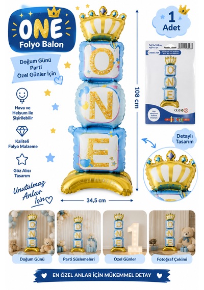 One Folyo Balon Taçlı-ayaklı Doğum Günü Balonu 108x34,5 Cm Çok  Renkli