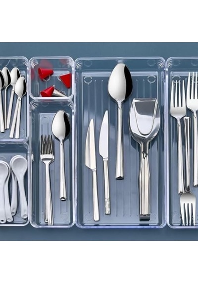 6 Parça Şeffaf Çekmece Düzenleyici Seti Makyaj, Mutfak Ve Ofis İçin Çok Amaçlı Organizer Kutuları Kaymaz, Dayanıklı, Modern Organizer Set Açık Gri