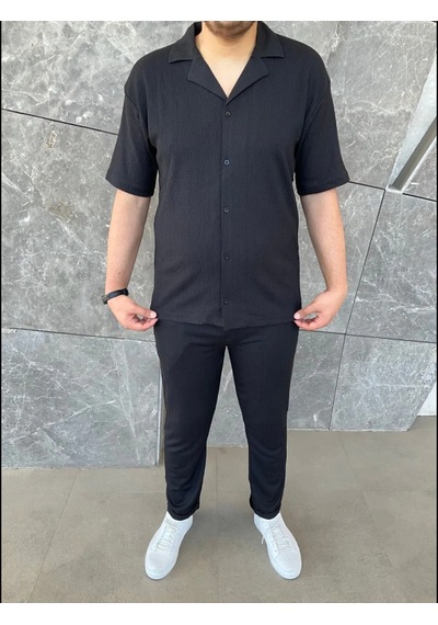 Lulikwear Erkek Baggy Pantolon ve Gömlek Takım Siyah