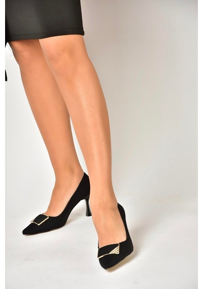 Fox Shoes U820971104 Siyah Kumaş İnce Topuklu Ayakkabı Siyah