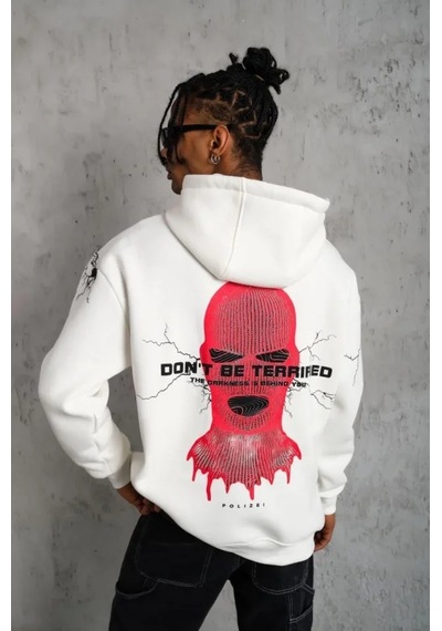 Veraura Lifestyle Erkek Maske Baskılı Kapüşonlu Sweat - Beyaz