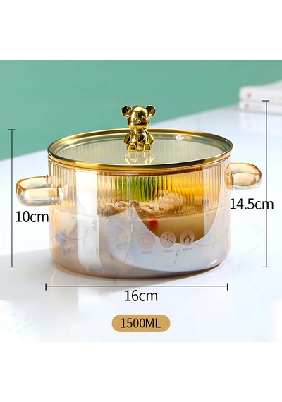 Qerhome Borosilikat Cam Ayıcıklı Teddy Tencere 1700 Ml Amber Amber