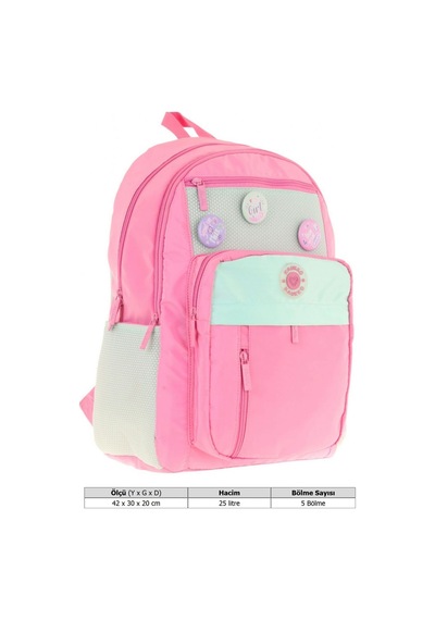 Kauko Holiday Kız Çocuk Altı Bölmeli Rozetli Okul Sırt Çantası - Pembe - K1828 Pembe