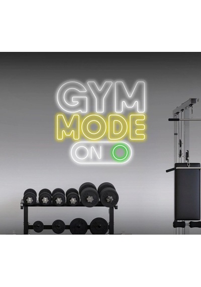 Gym Mode On Yazılı Ve Şekilli Neon Tabela Beyaz