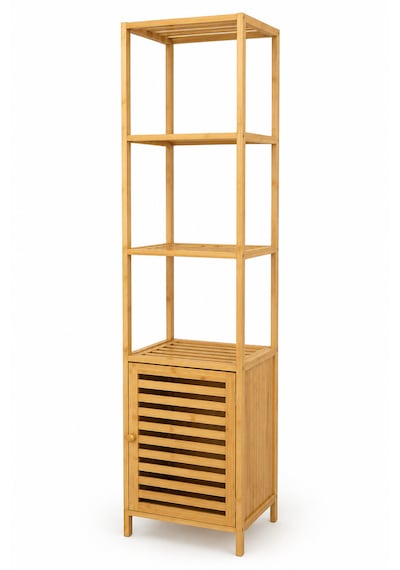 Robin Home Bambu Tek Kapaklı 4 Raflı Çok Amaçlı Düzenleyici Organizer Dolap Bej