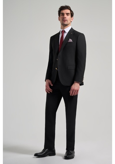 İmza Düz Bez Ayağı Mono Yaka Tam Astar Esnek 6 Drop Comfort Fit Ceket 1002245902 Siyah
