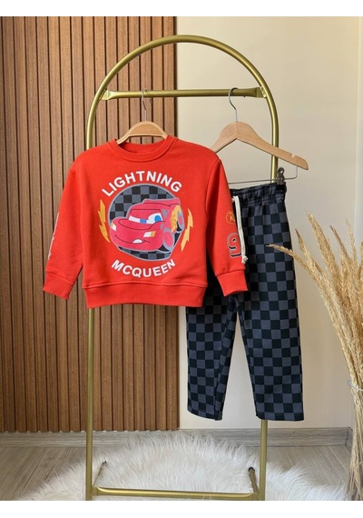 Miniko Kids Lucco Erkek Çocuk Şimşek Modelli 3 İplik Şardonsuz Eşofman Takımı Turuncu