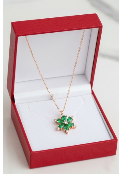 Çekirdekjewelry 925 Ayar Gümüş Kamelya Çiçeği Kolye Rose Yesil