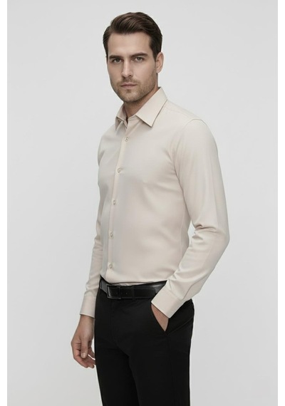 Efor Slim Fit Pamuk Saten Klasik Bej Gömlek Gk 624 Bej