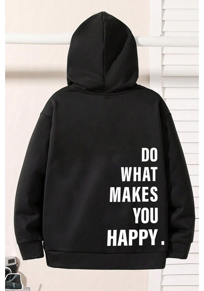 Uyguntarz Do What Baskılı Erkek - Kız Çocuk Rahat Kalıp Sweatshirt Siyah