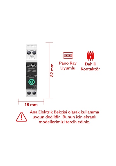 Tongou Akıllı Voltaj Ve Akım Koruma Rölesi - Sıcaklık Korumalı -wifi Özellikli Çift Kutuplu Monofaz