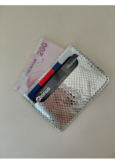 Luna Luster Hakiki Deri Gümüş Yılan Derisi Tasarım Kadın Kartlık &cüzdan