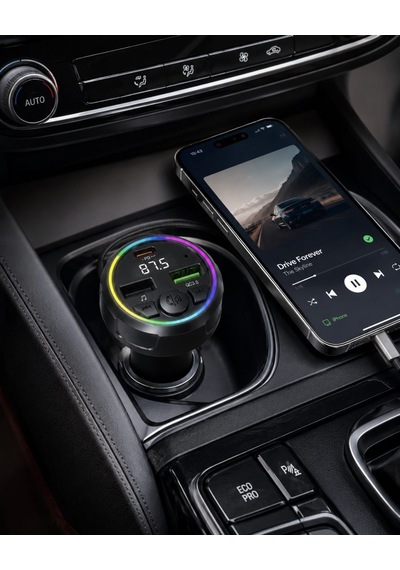 Rio Tech Araç Fm Vericisi Bluetooth 5.0 Type-c Qc3.0 Hızlı Şarj 48w Çift Usb
